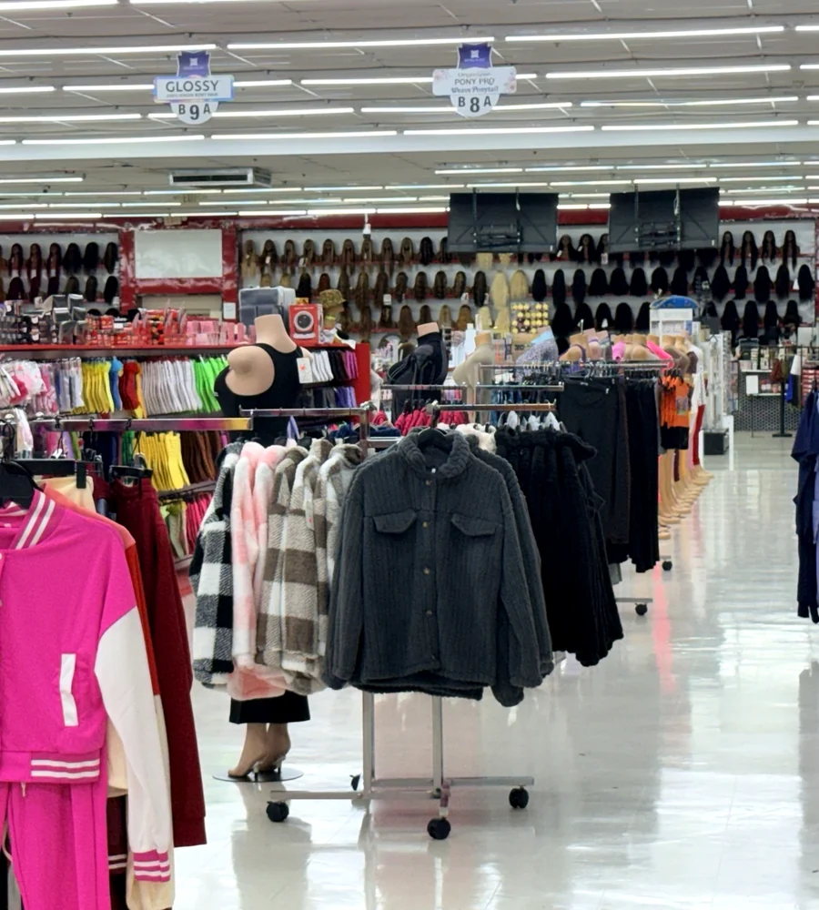 Apparel section inside The Hair Depot Supercenter