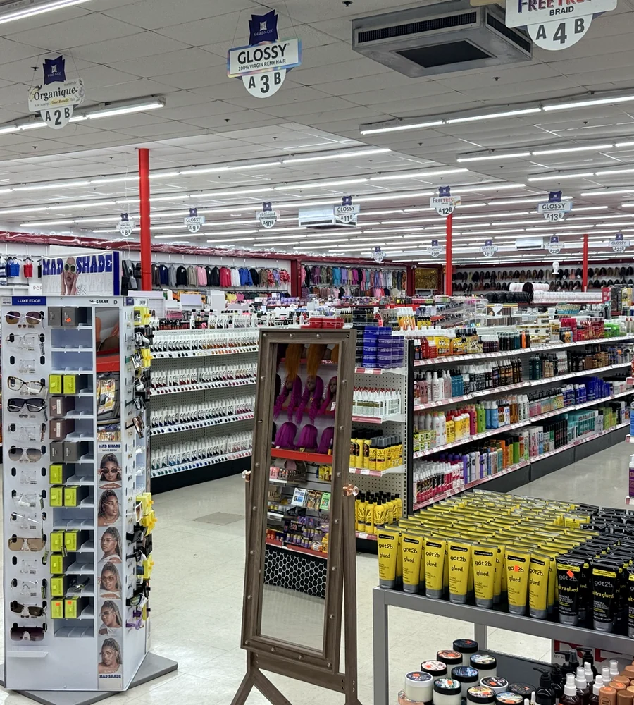 Beauty essentials and hair products inside The Hair Depot Supercenter