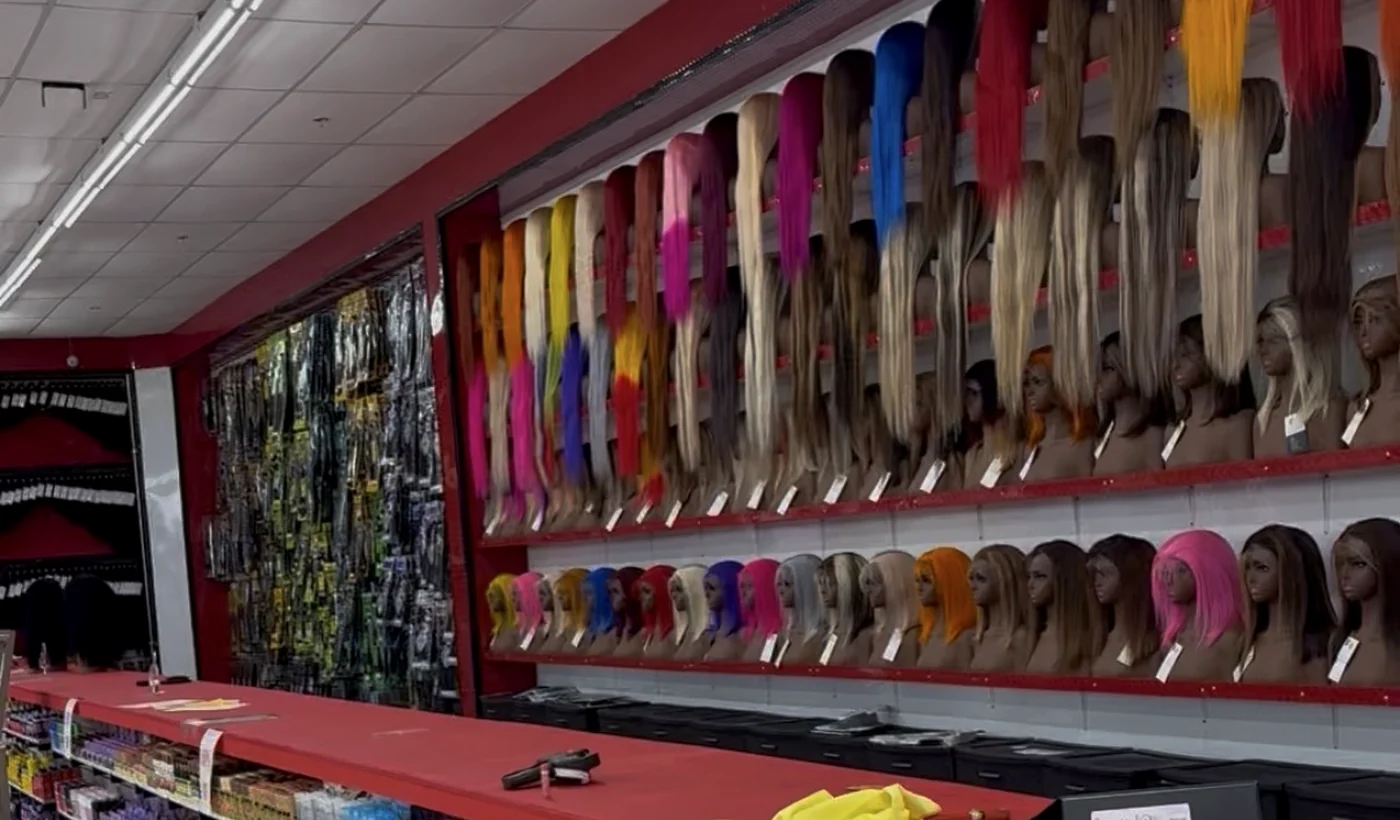Wig wall inside The Hair Depot Supercenter